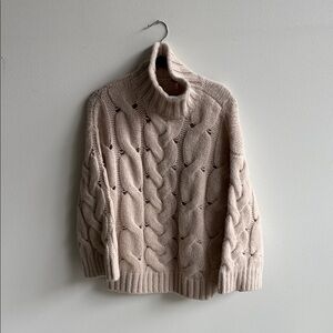 Free People Cable Knit Turtleneck Sweater - Cream